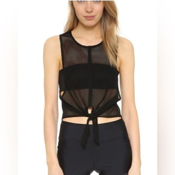 FREE PEOPLE Movement Mesh Tie Dharma Tank Black S - Picture 1 of 6